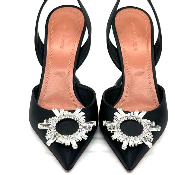 AMINA  MUADDI Begum Satin Crystal Slingback Sandals Heels Shoes Black - Picture 9 of 16